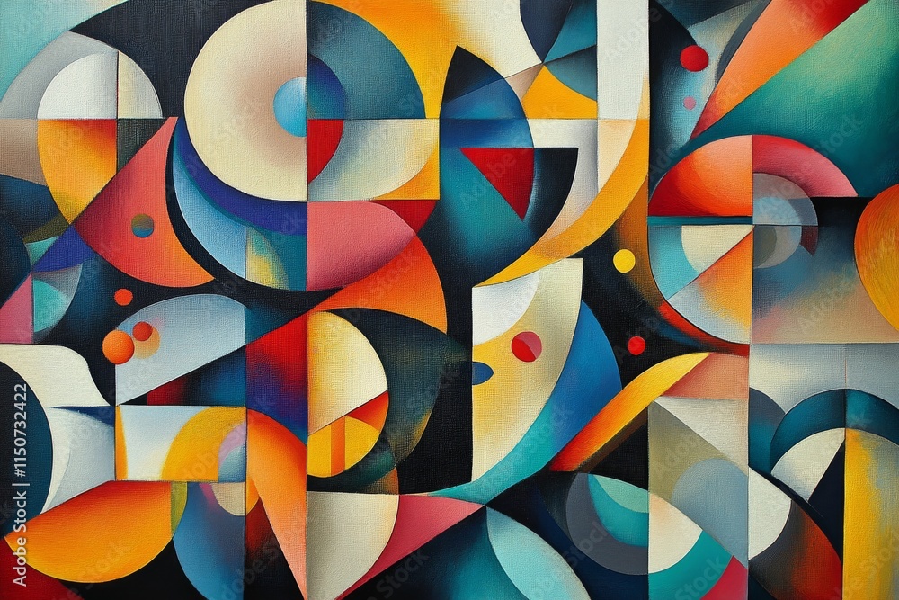 Poster vibrant abstract artwork showcasing colorful geometric shapes and dynamic patterns in a bold design