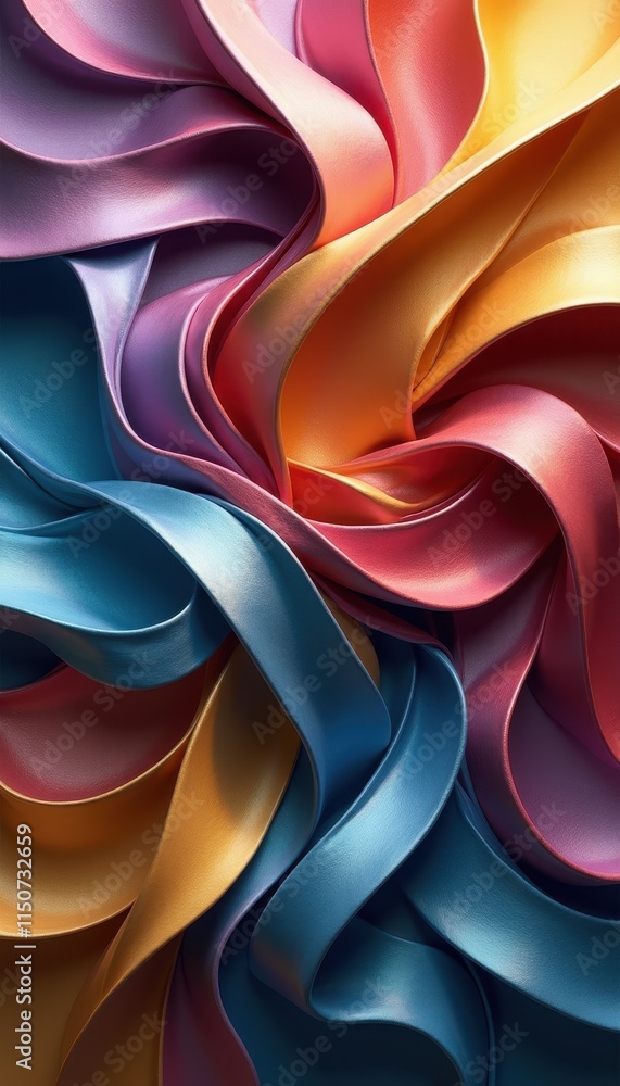 Poster abstract interwoven ribbons of metallic colors creating a mesmerizing 3d effect