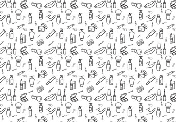  Beauty and Cosmetics Seamless Pattern and Background with Line Icons