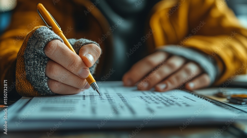 Poster writing in a notebook with pens at a cozy workspace during the evening