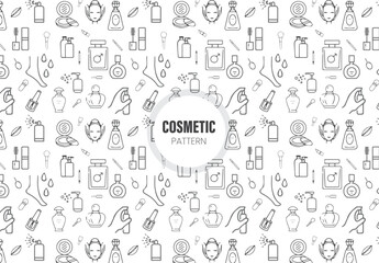  Beauty and Cosmetics Seamless Pattern and Background with Line Icons
