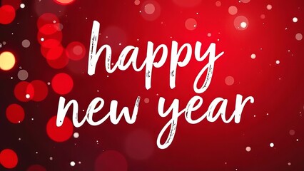 Big white Handwriting thin Letters &ldquo;happy new year &rdquo; over Christmas background