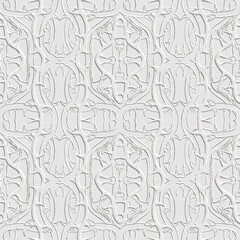 Seamless grid vector embossed 3d pattern with textured intricate sharp thorns, spikes. Modern repeat emboss 3d ornament. Endless grunge texture. Ornamental beautiful white background. Embossing effect