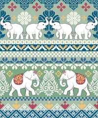Pixel ethnic pattern. Cross stitch embroidery. Thai ethnic traditional Asian elephant pattern illustration Damask Seamless Pattern Tribal Ethnic Elephant pattern,Thai elephant