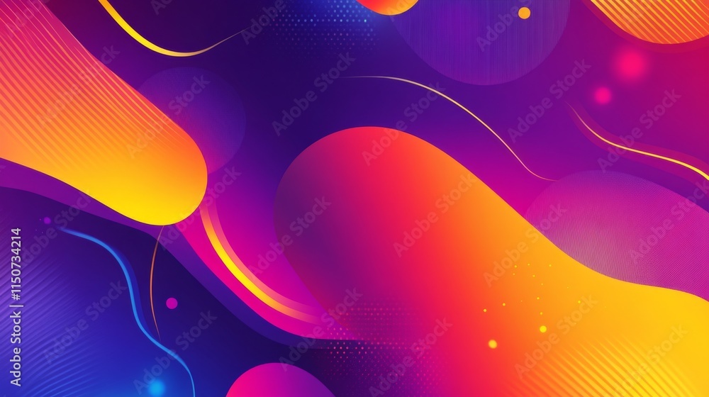 Poster Vibrant Fluid Shapes and Waves in Colorful Abstract Background