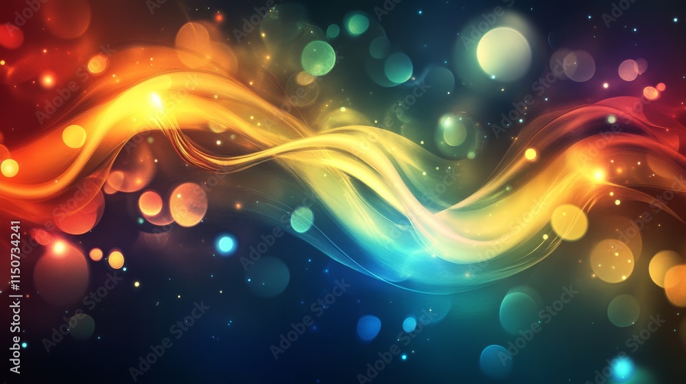 Fototapete vibrant abstract waves with colorful bokeh effect on dark background