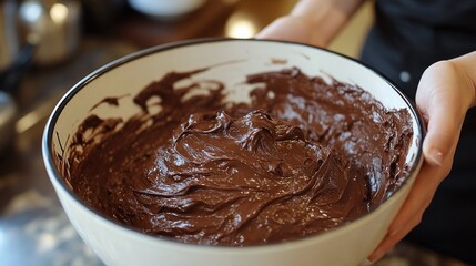 Whipping up a rich chocolate mixture in a cozy kitchen