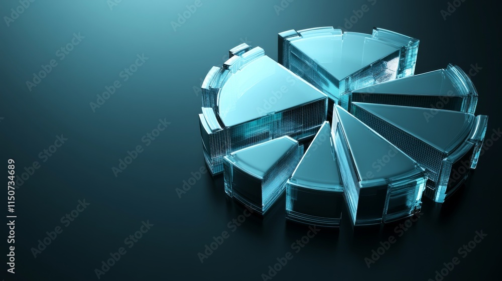 Aufkleber Abstract Glass Pie Chart on Dark Background in Digital Style