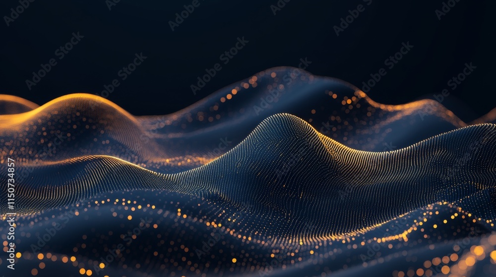 Poster abstract waves of light with sparkling particles in dark background