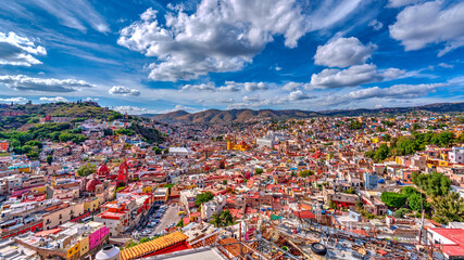 HDR image of Guanajuato cityscape in Mexico at daytime