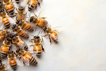 Swarm of honeybees gathering together on a light surface during a sunny day