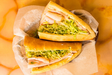 Turkey sub sandwich in a basket