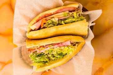 Italian sub sandwich in a basket