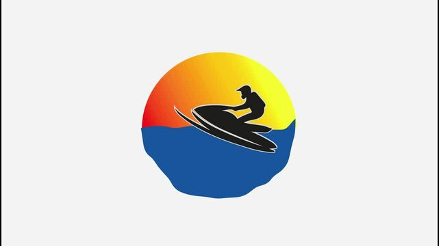 Animated of a jet ski rider against a vibrant sunset, capturing adventure and excitement on the ocean. Perfect depiction of summer activities and aquatic thrill.