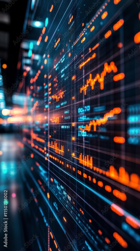Poster visual representation of data trends in a digital financial market analysis environment
