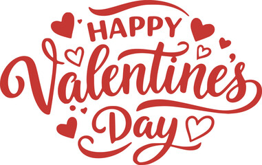 Lettering Happy Valentines Day banner. Valentines Day greeting card template with typography text happy valentine`s day and red heart and line on background. Vector illustration