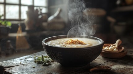 Warm and Comforting Bowl of Creamy Soup with Steaming Aroma