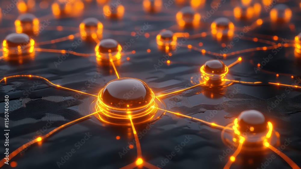 Aufkleber abstract network of glowing spheres and lines.