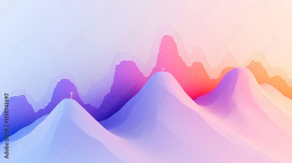 Poster abstract landscape with colorful mountain peaks and soft gradients