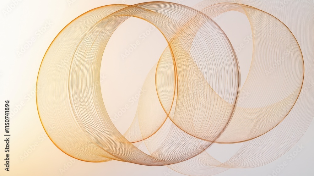 Poster abstract orange line art with curves and transparent layers