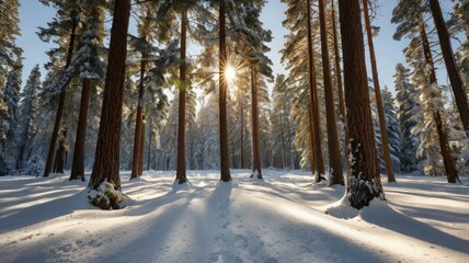 Fototapeta premium Winter magic: snowy landscapes, mountains, forests, frozen lakes, and cozy cabins — a fairytale of nature in every moment. 