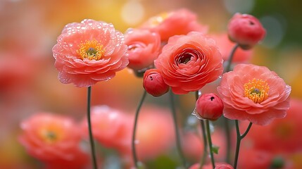 Naklejka premium Delicate Coral Ranunculus Flowers Blooming Beautifully
