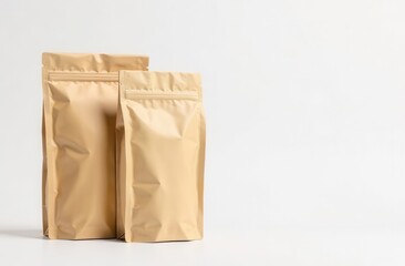 Paper bags for coffee or tea on a white background with space for text.