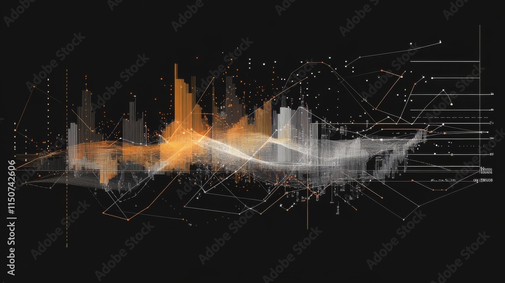Poster abstract data visualization with colorful bars and lines