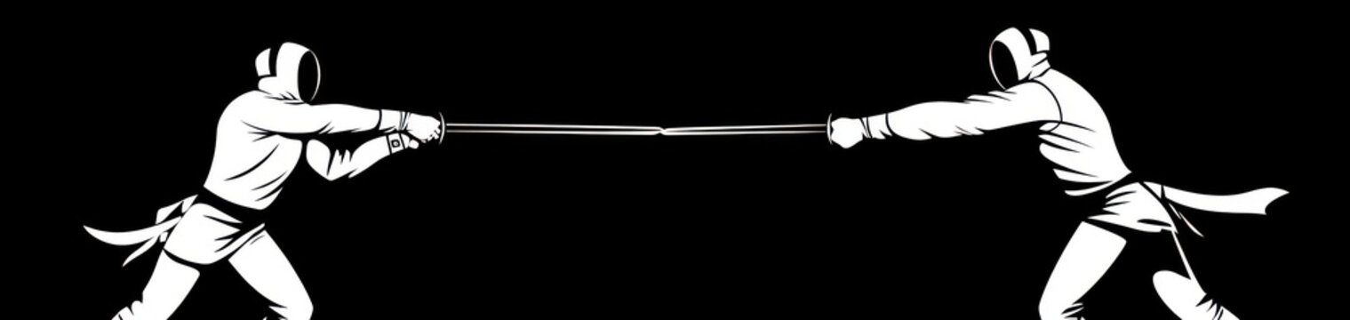 Fencer icon showcasing swordplay and a dueling symbol for competitive fencing.