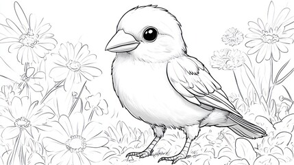 Playful Cartoon Booby Bird in Meadow - Children's Coloring Page