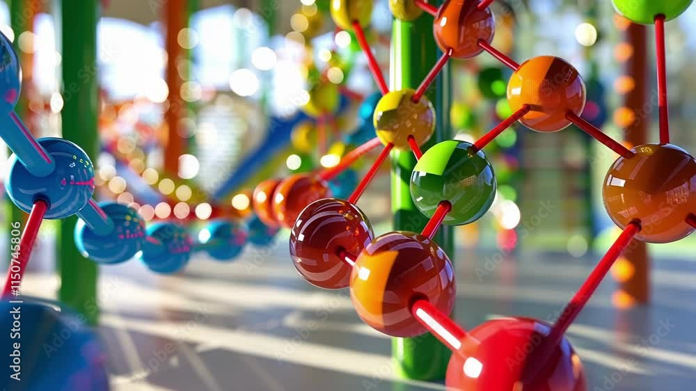 Poster slides and monkey bars that resemble molecular chains and compounds.