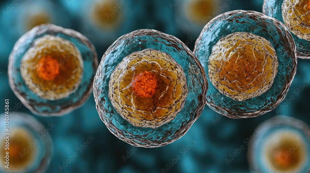 Poster close-up view of cells showcasing their structure and components.