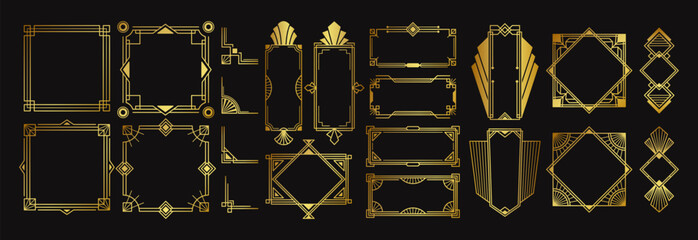 Golden art deco frames luxury shining beautiful decoration design element in geometric style set © wooster