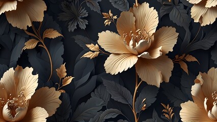 Elegant 3D illustration of classic floral patterns on a luxurious wallpaper for a sophisticated home interior. Generative AI