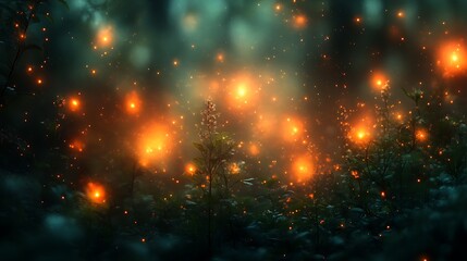 Fototapeta premium Enchanted Forest Glowing Plants Night Scene