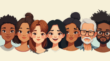 Illustration of Diverse Cartoon Characters Standing Together