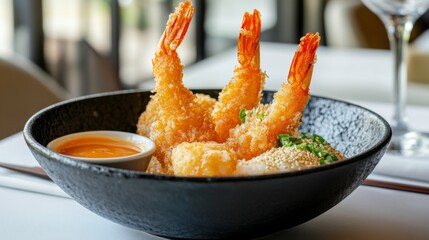 Crispy Breaded Shrimp with Dipping Sauce in Elegant Setting