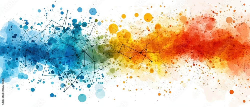 Poster abstract colorful splashes and network connections on white background