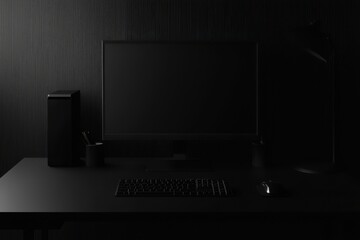Minimalist black desk setup designed for creative workspace inspiration.