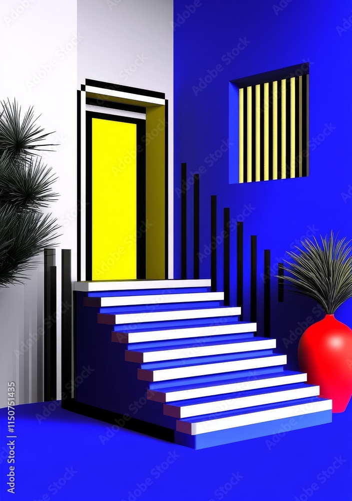 Poster a visually arresting image, it presents a complex geometric abstract design with bright, varied shap