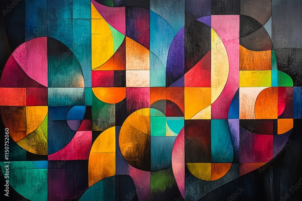 Poster vibrant abstract artwork showcasing colorful geometric shapes and dynamic patterns in a bold design