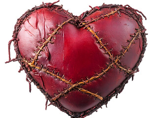 Red stitched leather heart symbolizing love, passion, and affection, beautifully crafted with care
