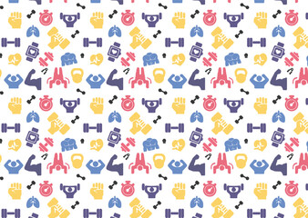 Seamless workout sport pattern. Fitness and gym icons pattern background.  healthy and fitness lifestyle pattern.