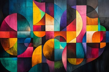 Fototapeta premium Vibrant abstract artwork showcasing colorful geometric shapes and dynamic patterns in a bold design