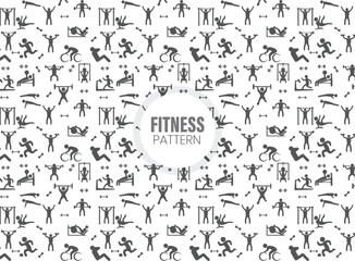 Seamless workout sport pattern. Fitness and gym icons pattern background.  healthy and fitness lifestyle pattern.