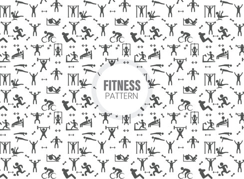 Seamless workout sport pattern. Fitness and gym icons pattern background.  healthy and fitness lifestyle pattern.