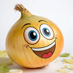 onion character. smiley, cartoon, emoticon, smile, icon, face, illustration, vector, happy, yellow, emotion, funny, expression, sign, symbol, 3d, character, hand, design, cute, smilies, fun, head, com