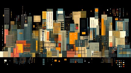 Abstract Cityscape Nighttime Urban Buildings Architecture