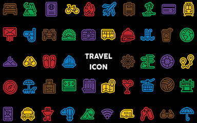 Set of color icons for travel and recreation. Contains design, travel, vacation, summer, vacation, tourism and more. A collection of solid vector icons divided into layers.