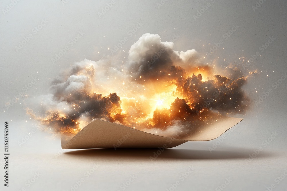 Aufkleber creative interpretation of clouds and light emerging from a paper backdrop in a surreal setting